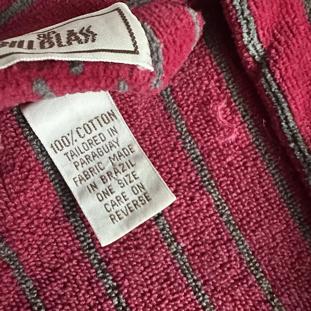 Vintage Bill Blass Robe Mens One Size Burgandy Striped Terry Cotton Belt Lounge
